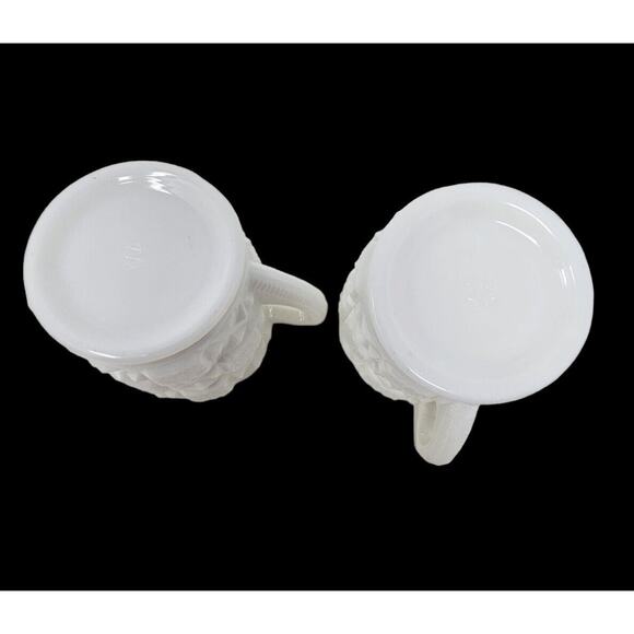 Milk Glass Cream Sugar Set Old Quilt Pattern White Vintage 1940s Westmoreland - Picture 13 of 13